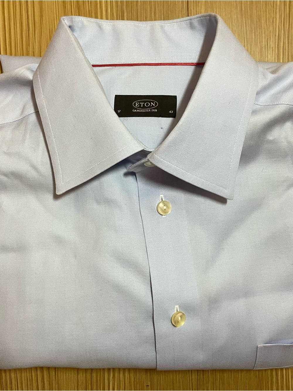 Eton Ganghester 1928 Light Blue Herringbone Twill Dress Shirt 17 43 100% Cotton